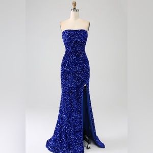 Brand new never worn sequin blue prom dress